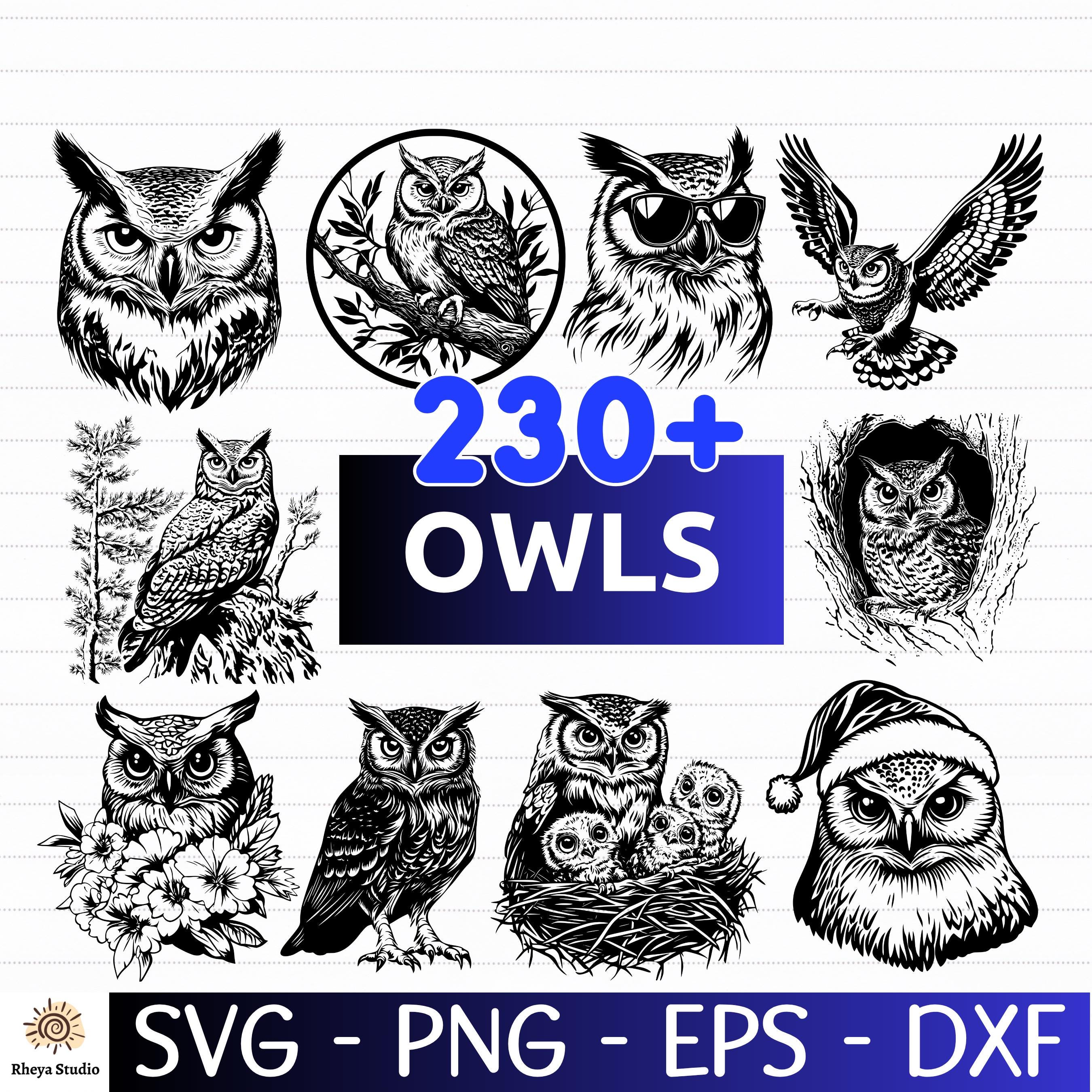 230+ Owls SVG Bundle | Cute and Whimsical Bird Clipart | Woodland Animal Silhouette Designs for Cric
