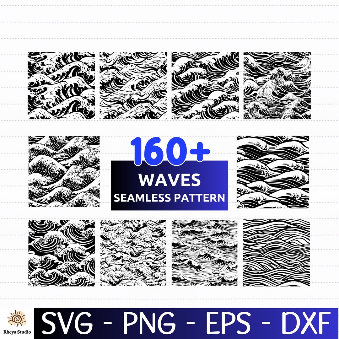 160+ Waves Seamless Pattern SVG Bundle | Ocean Digital Paper, Wave ...