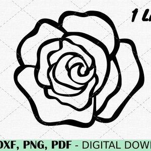 May include: Black and white line art illustration of a single rose. The rose is drawn in a simple, stylized way, with rounded petals and a central swirl. The image is labelled "1 Layer" in the top right corner.