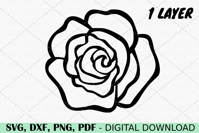 May include: Black and white line art illustration of a single rose. The rose is drawn in a simple, stylized way, with rounded petals and a central swirl. The image is labelled "1 Layer" in the top right corner.