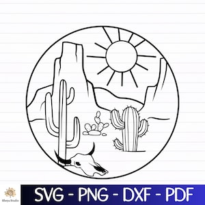 Desert scene svg, Desert svg, Cactus svg, Mountain svg - digital download svg, dxf, png, pdf, Cactus png