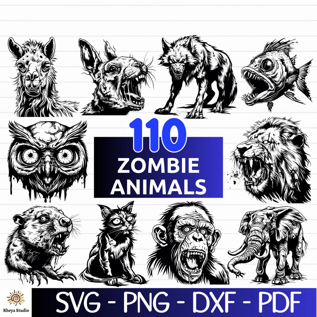 110 Zombie Animals SVG Bundle, Halloween Designs - Instant Digital ...
