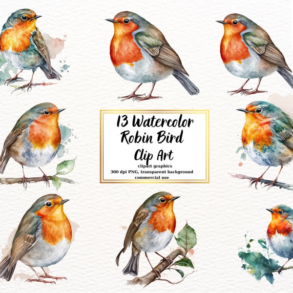 Robin Clipart Bundle - 13 High Quality PNGs transparent background - Digital Download - Invitations, Mixed Media, Scrapbooking, Wall Art