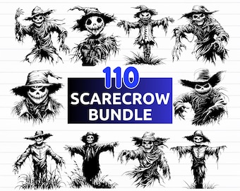 110 Scarecrow SVG Bundle | Spooky Fall Clipart, Creepy Farm SVG Designs for Halloween | png dxf eps svg Files for Cricut & Silhouette