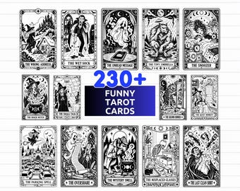 230+ Funny Tarot Cards SVG Bundle, Mystical Witchcraft and Celestial Tarot Clipart (svg png eps dxf)