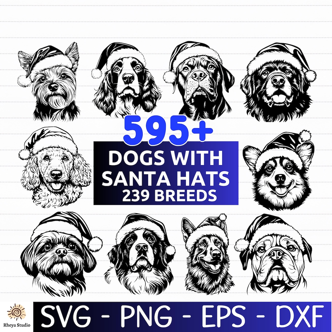 595+ Dogs With Santa Hats SVG Bundle - 239 Dog Breeds | Christmas Dog ...