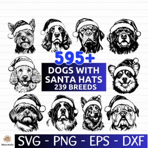 595+ Dogs with Santa Hats SVG Bundle - 239 Dog Breeds | Christmas Dog Clipart | Festive Pet Silhouettes | Digital Download svg png eps dxf
