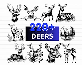 Más de 220 imágenes SVG de ciervos / Fauna silvestre de caza (svg, png, eps, dxf) / Archivos de corte para Cricut y Silhouette / Diseños de imágenes prediseñadas de astas, ciervos y bosques
