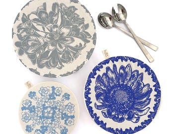 Halo Dish and Bowl Cover Large Set of 3 African Flowers | Gabriele Jacobs Gift for Mom