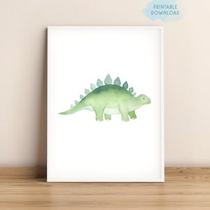 Stegosaurus nursery decor, Green dinosaur print, Prehistoric animals wall art, Kids neutral room decor, Watercolor dino poster, Herbivore