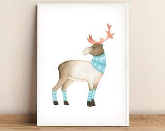 Karibu Rentier Poster, Polartiere Poster, Polartiere Poster, Druckbares Poster für Kinderzimmer, Winter-Spielzimmer Dekor