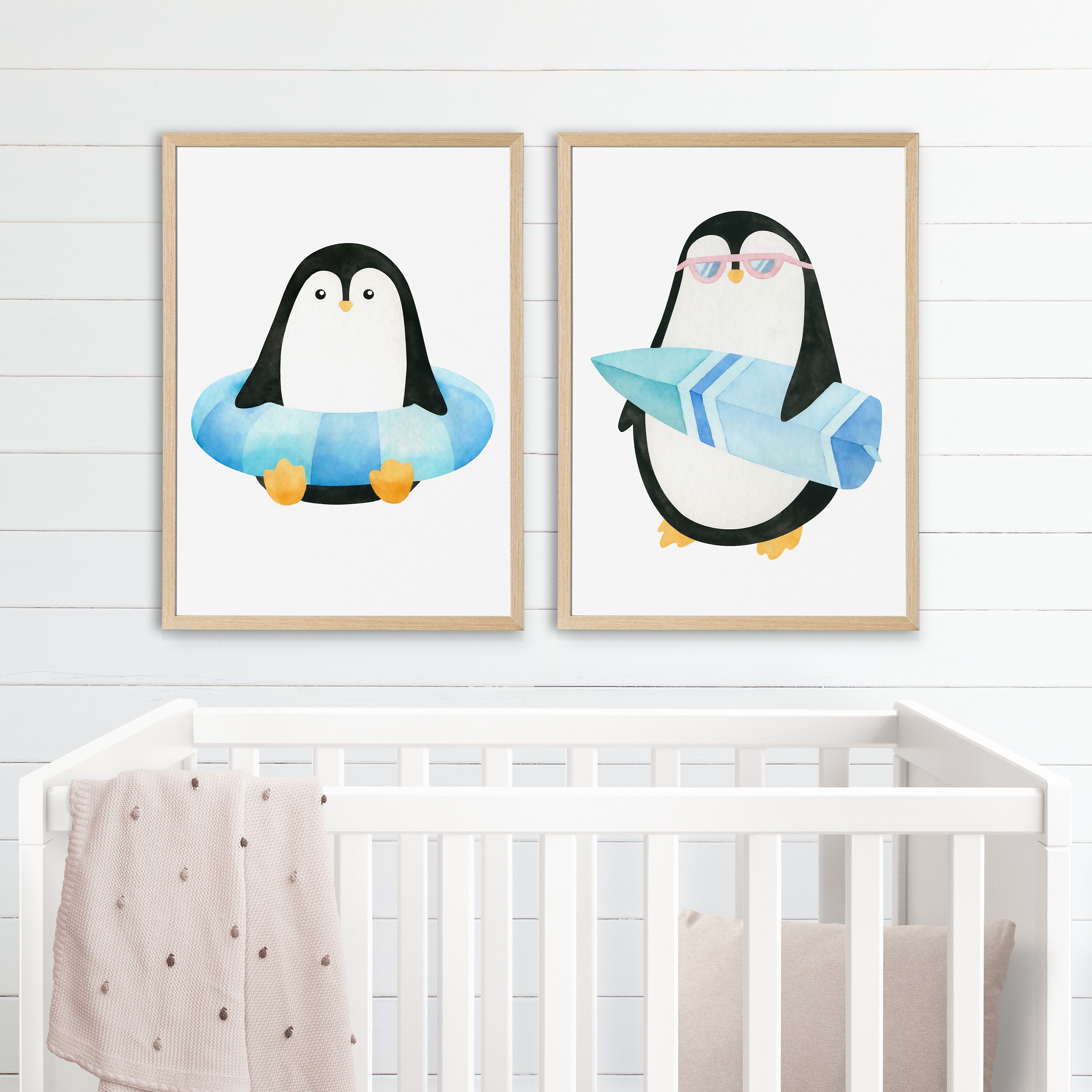 Set of 2 Printable Posters, Pool Tube, Beach Penguins, Summer Vibes ...