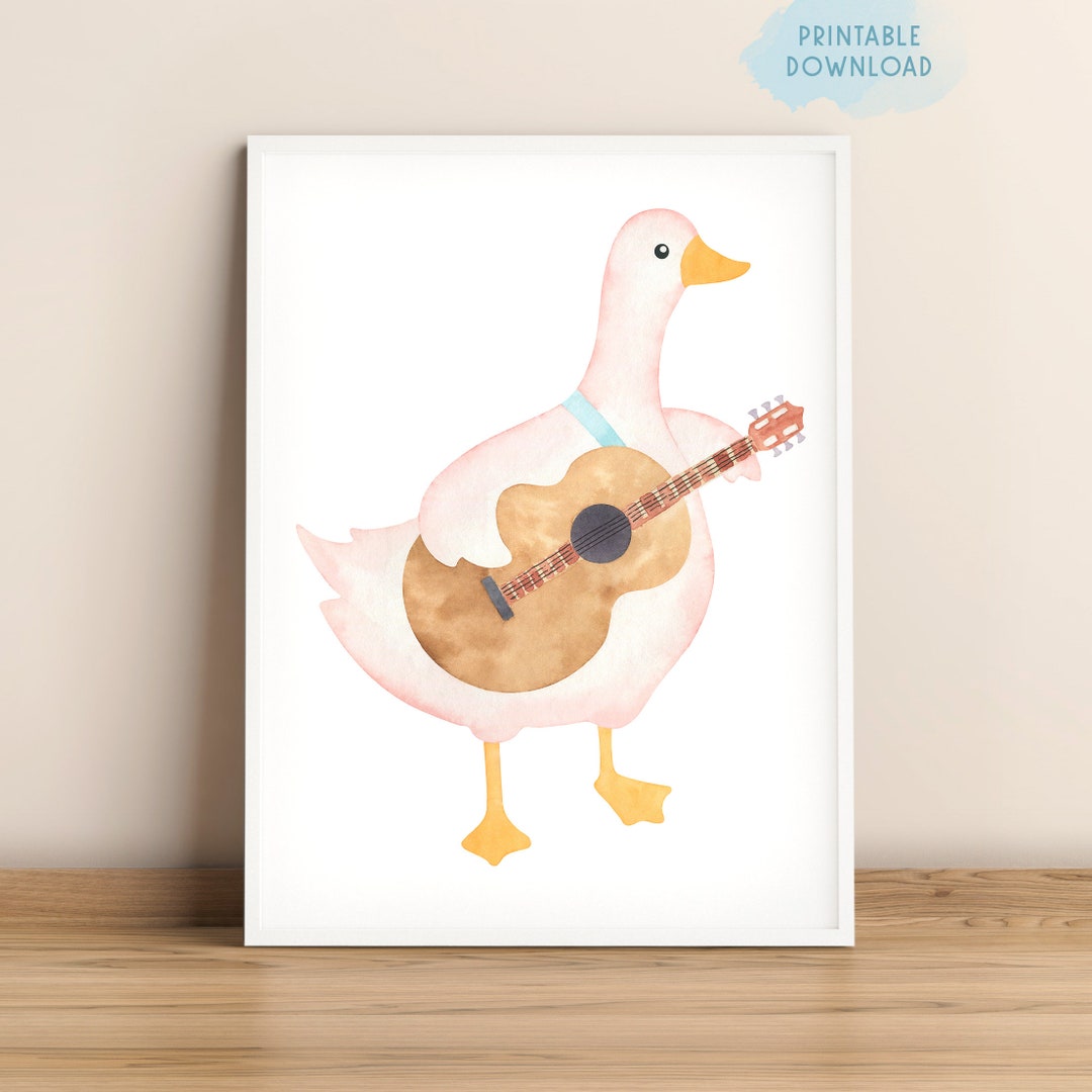 Silly Goose Playing Guitar Nursery Print, Cute Goose Printable Poster ...