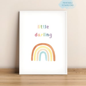 Little darling rainbow poster, Printable nursery decor, Watercolor rainbow print, Kids room decor, Rainbow baby room, Little darling quote