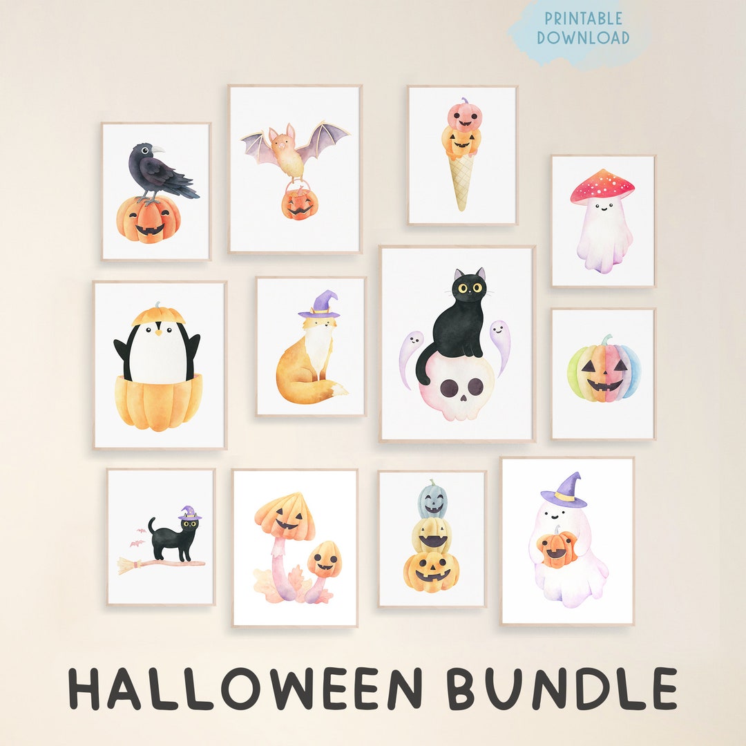 Halloween Wall Art Bundle, Set of 12 Neutral Nursery Printables, Cute ...