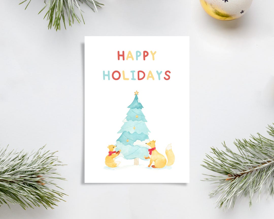 Happy Holidays Card, Printable Christmas Card, Cute New Year Cards for ...