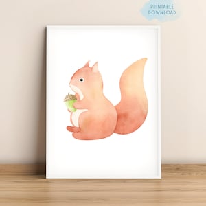 Niedliches Eichhörnchen Kinderzimmer Druck, Wald Kinderzimmer Dekor, Waldtiere Wandkunst, Baby Tier Poster, druckbare Kinderspielzimmer Dekor, Herbst Saison