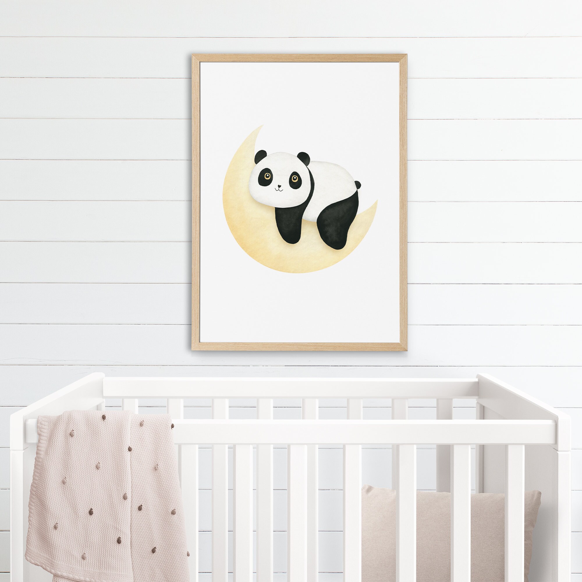 Panda Nursery Wall Art, Printable Moon Kids Room Decor, Watercolor Cute ...