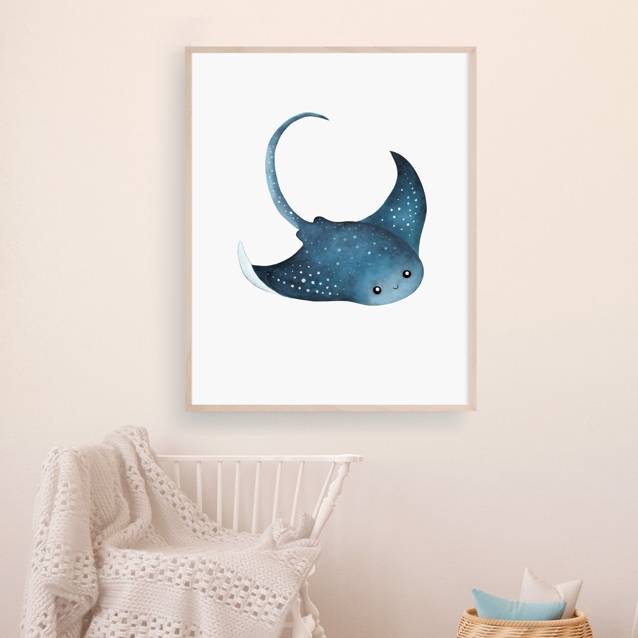 Manta Ray Watercolor Print, Sea Life Printable, Ocean Nursery Wall Art ...