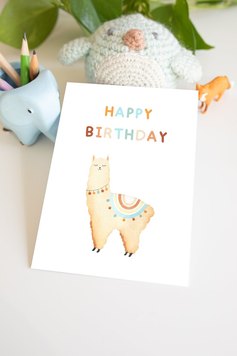 Rainbow Alpaca Birthday Card Printable Happy Birthday Card - Etsy