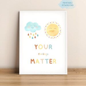 Your feelings matter motivational poster, Kids feelings homeschool print, Rainbow classroom decor, Calming corner printable