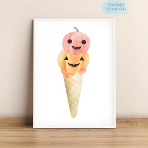Halloween Kürbis Eiscreme Plakat, Kürbis Wanddekor, Kinder Halloween druckbar, Gruselige Saison vibes Druck, Süßes sonst gibts Saures