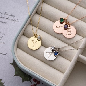 Initial Birthstone Necklace- Personalised Birthstone Necklace- Dainty Necklace- Gift for Her- Birthday Gift-Anniversary Gift-Unique Necklace