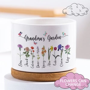 Cache-pot personnalisé, pot de fleur personnalisé le mois de naissance, pot de grand-mère, pot de fleur familial le mois de naissance, cadeau de grand-mère image 1