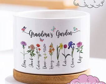 Cache-pot personnalisé, pot de fleur personnalisé le mois de naissance, pot de grand-mère, pot de fleur familial le mois de naissance, cadeau de grand-mère