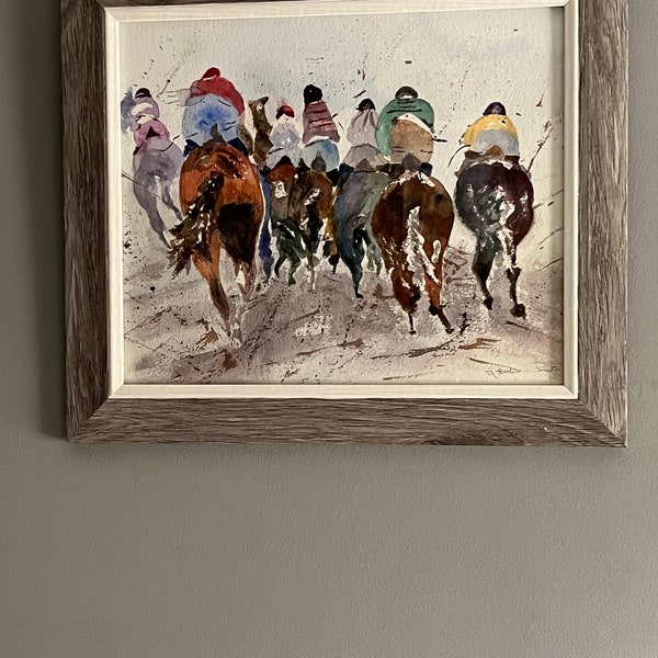 Framed original Watercolour of Boxing Day Hunt in Broadway