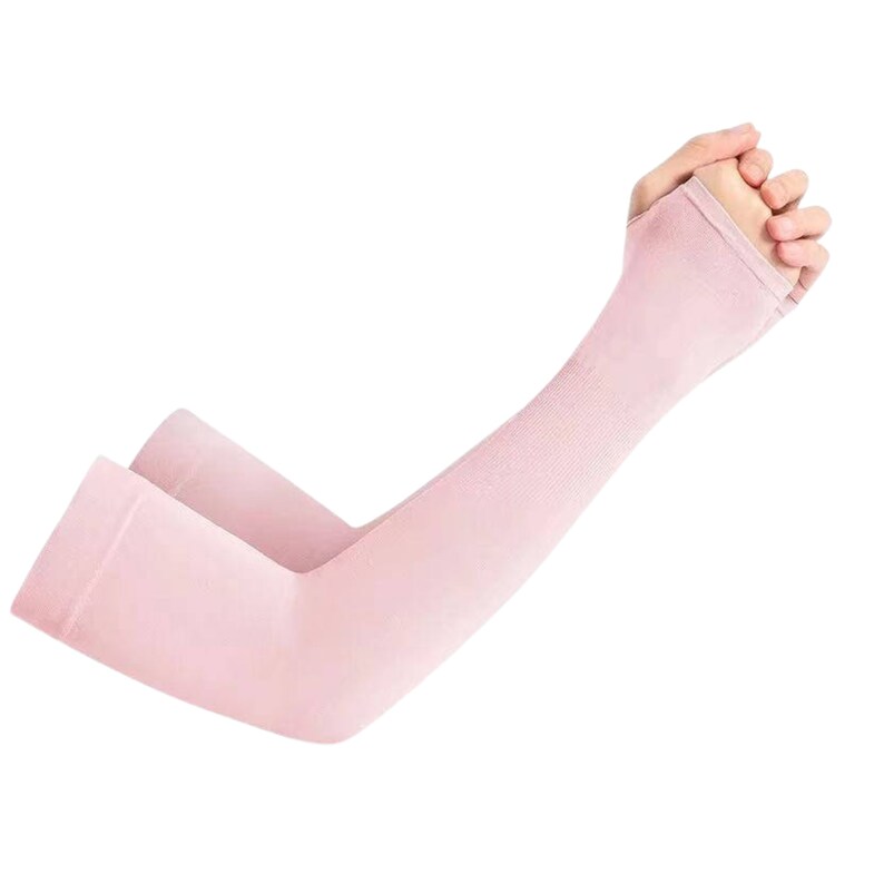 Pair Unisex Summer Outdoor Sunblock UV Protection Arm Sleeves with Thumb Hole Pink