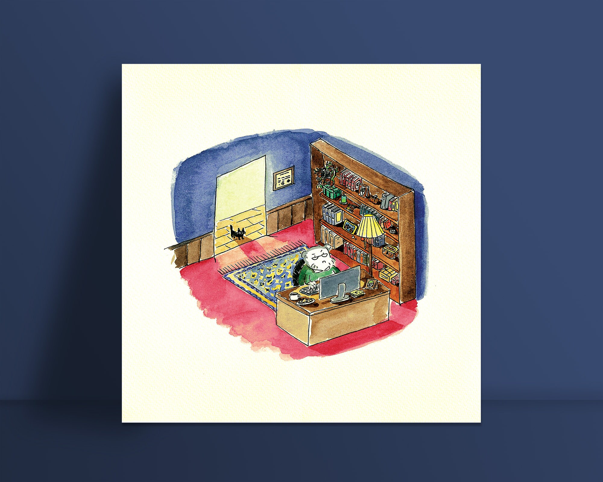 Le Bureau de Monsieur Toutou - Impression Illustration Aquarelle