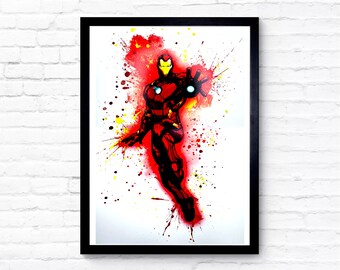 Iron Man dynamic splash watercolour print Superhero Collection