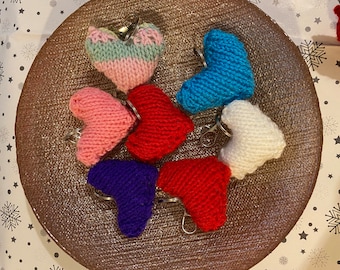 Hand knitted heart keyring