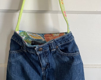 PRICE REDUCED!!  Upcycled Denim Shoulder Bag made from Recycled Denim Skirt