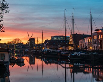 Leiden Niederlande Stadtbild Leinwanddruck: Galgewater Night View