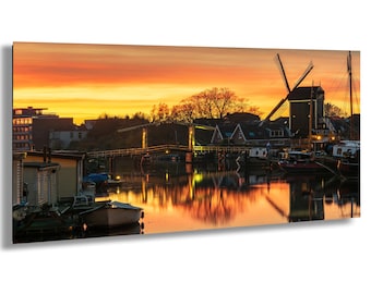 Leiden Windmühle Leinwanddruck: Molen de Put, Holland Nacht Stadtansicht