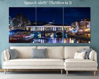 Leiden Koornbrug Nacht Stadtbild Druck auf Leinwand: Holland Wall Art