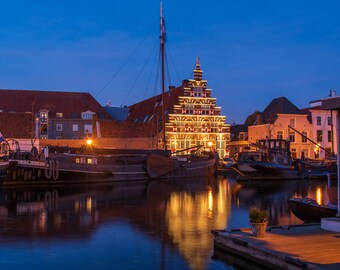 Leiden Niederlande Leinwanddruck: Galgewater Nacht Stadtbild Wandkunst