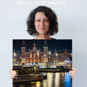 CITY VIEW PRINT, Holland Print Art, Night City View Of Amsterdam Netherlands Canvas Art, Framed Photography Holland Lover Gift