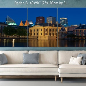 CITYSCAPE ART PRINT, City View Print, Downtown Framed Photography, Night City View Of Den Haag Netherlands Canvas Art For Bedroom Decor