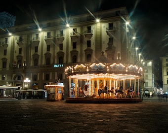 Florenz Karussell Nachtlandschaft Fotografie Druck - Italien City Art