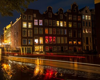 Amsterdam Gracht Nacht Stadtansicht Fotodruck - Holland Wall Art