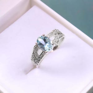 Anillo de promesa de aguamarina, anillo de compromiso con piedra azul, anillo de pareja minimalista de plata
