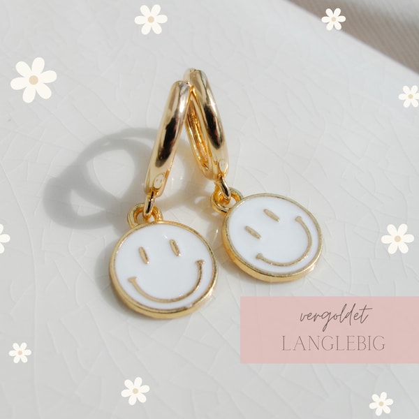 SMILEY Ohrringe - vergoldete Mix and Match Ohrringe mit Anhänger in gold - langlebiger Schmuck