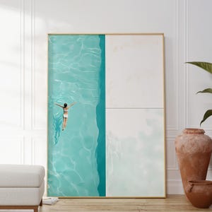 Swimmer in the pool - vintage swim poster - maximalist wall art - dopamine decor - large wall art oversized - funky wall art - bathroom