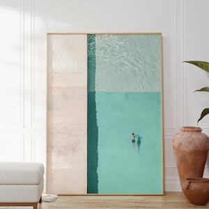 Swimmer in the pool - vintage swim poster - maximalist wall art - dopamine decor - large wall art oversized - funky wall art - bathroom