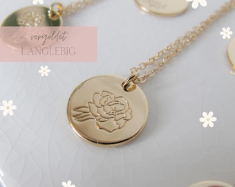 Collana FIORE - fiori nascita - delicata collana in oro 18k con pendente inciso - regalo personalizzato