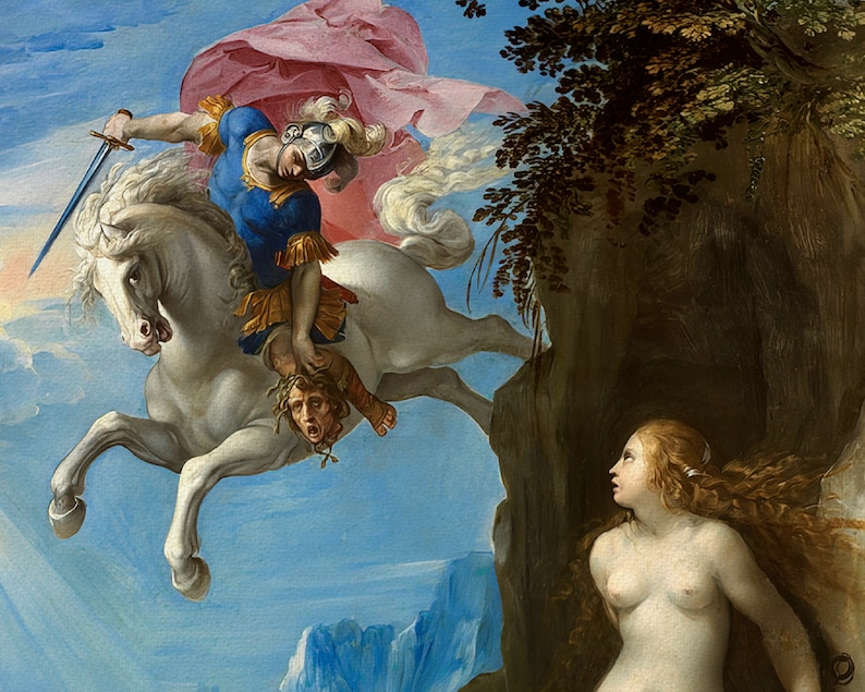 Perseus and Andromeda print, Giuseppe Cesari painting, Greek Mythology print image 4