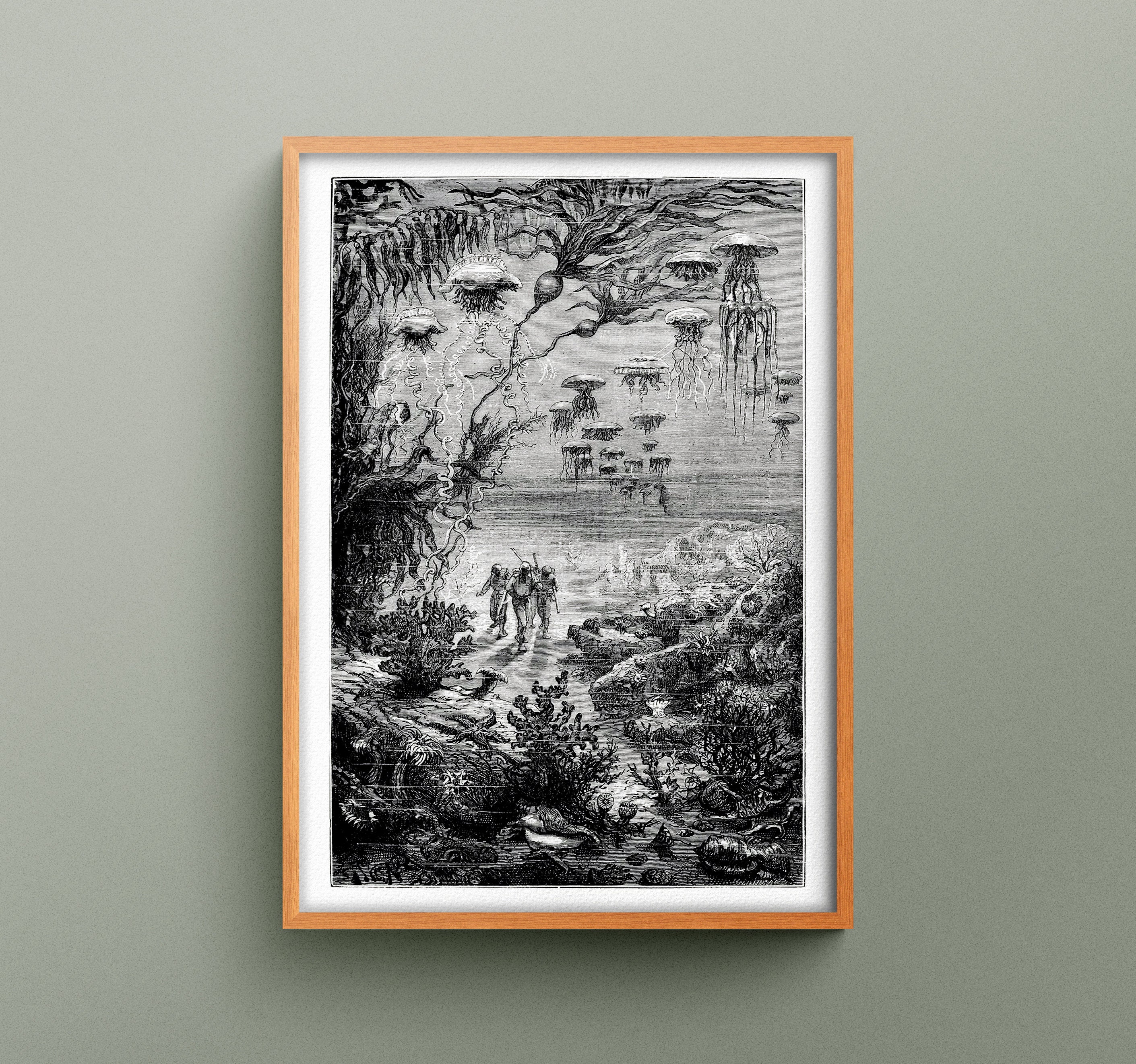 Gravure Vingt Mille Lieues Sous Les Mers, Illustration Jules Verne, Reproduction de Gravure Original